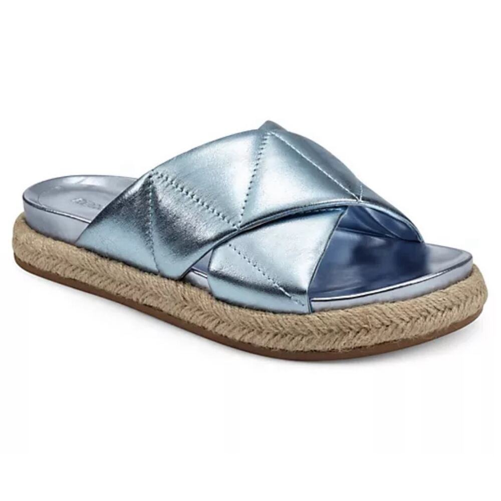 Aerosoles Linney-We metallic leather flat espadrille slide sandals